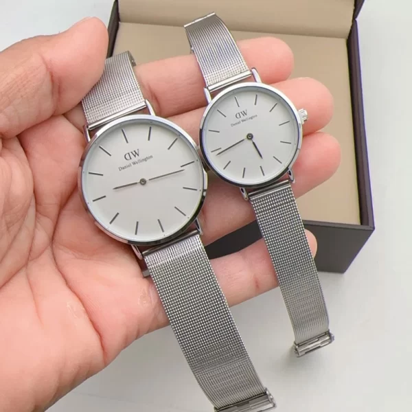 First Copy DW His Her Combo Silver Dial Silver Strap Watches