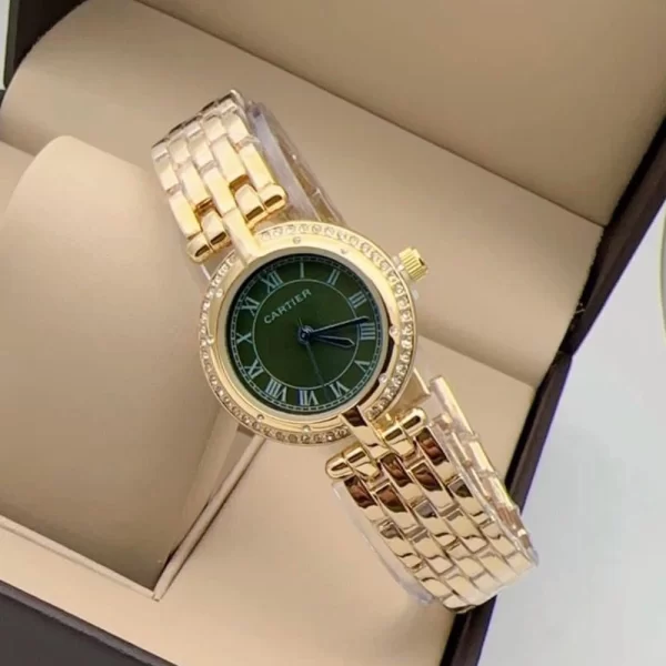 First Copy Panthere Vendome Ladies Quartz Green Dial Gold Strap Watch