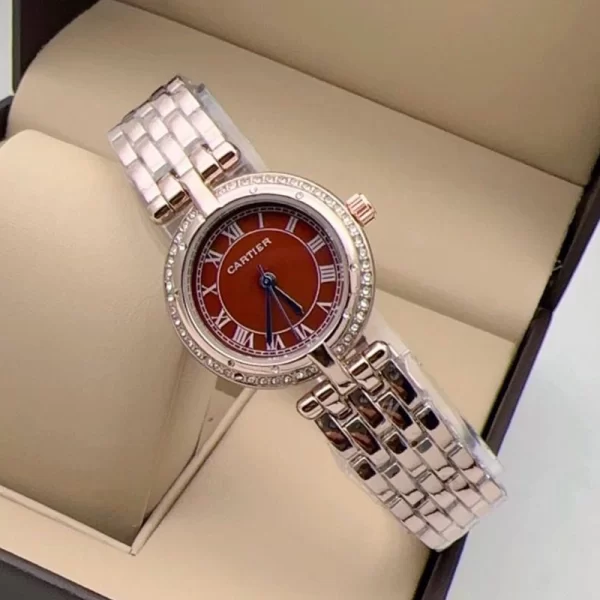 First Copy Panthere Vendome Ladies Quartz Red Dial Rose Gold Strap Watch