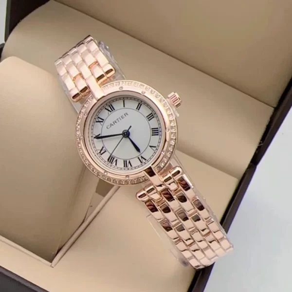 First Copy Panthere Vendome Ladies Quartz White Dial Rose Gold Strap Watch