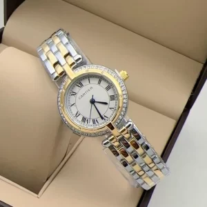 First Copy Panthere Vendome Ladies Quartz White Dial Silver Gold Strap Watch