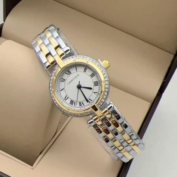 First Copy Panthere Vendome Ladies Quartz White Dial Silver Gold Strap Watch