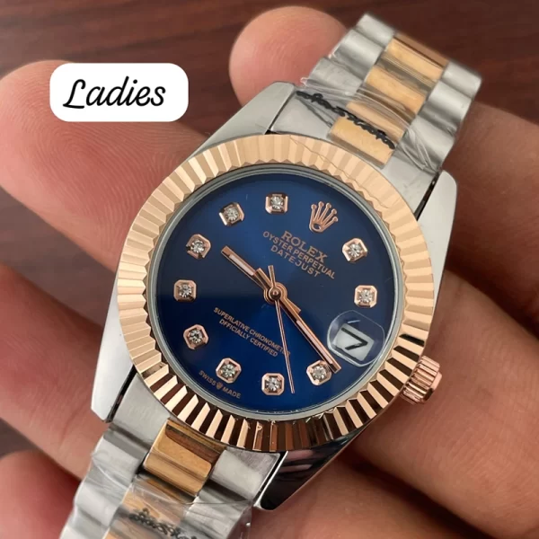 First Copy Perpetual Ladies Blue Dial Silver Gold Strap Watch