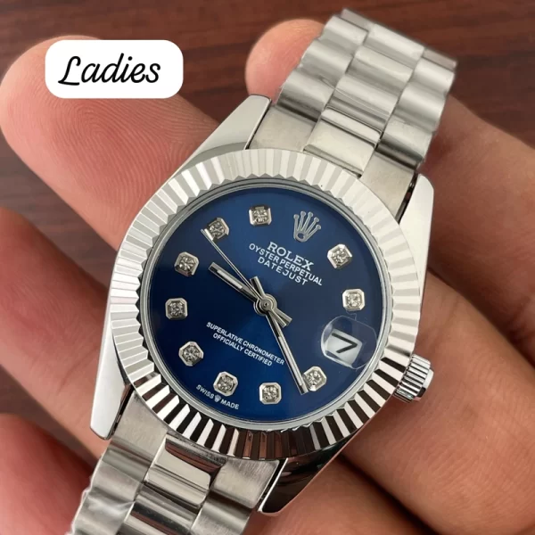 First Copy Perpetual Ladies Blue Dial Silver Strap Watch