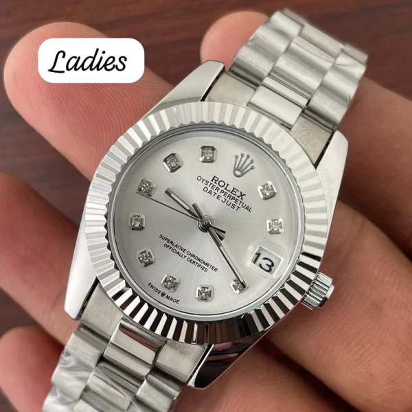 First Copy Perpetual Ladies Silver Dial Silver Strap Watch