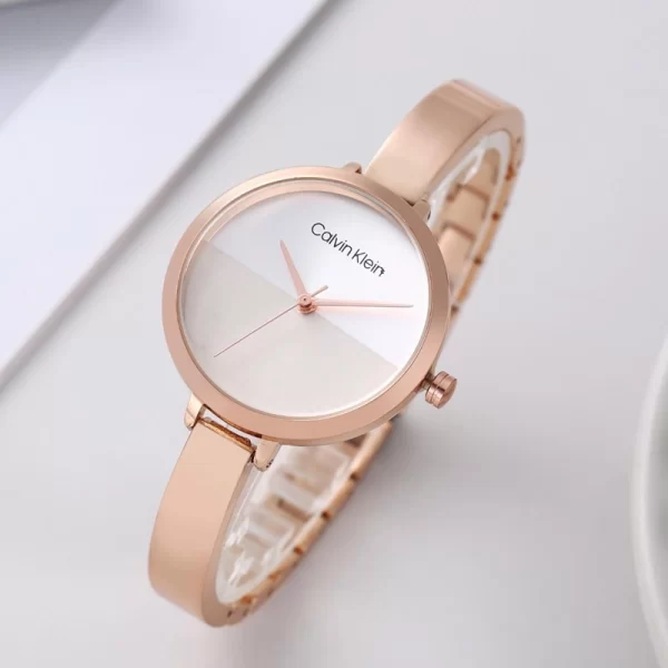 First Copy Rise Quartz Girls White Dial Rose Gold Strap Watch