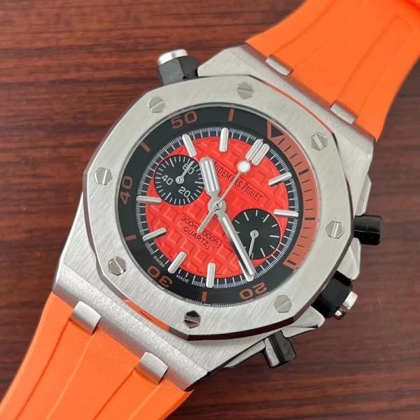 First Copy Royal Oak Men's Orange Dial Orange Strap Watch