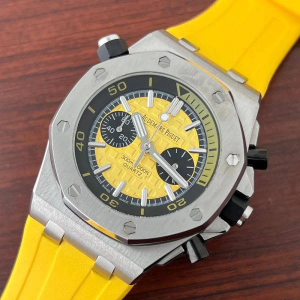 First Copy Royal Oak Men's Yellow Dial Yellow Strap Watch