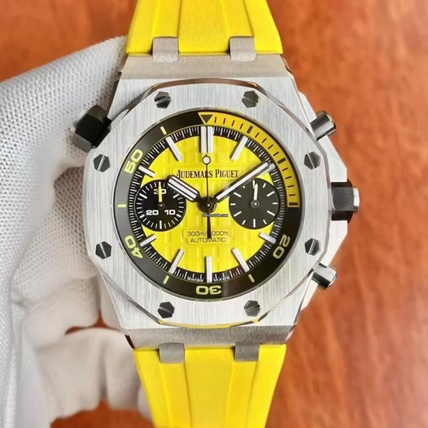 First Copy Royal Oak Men's Yellow Dial Yellow Strap Watch