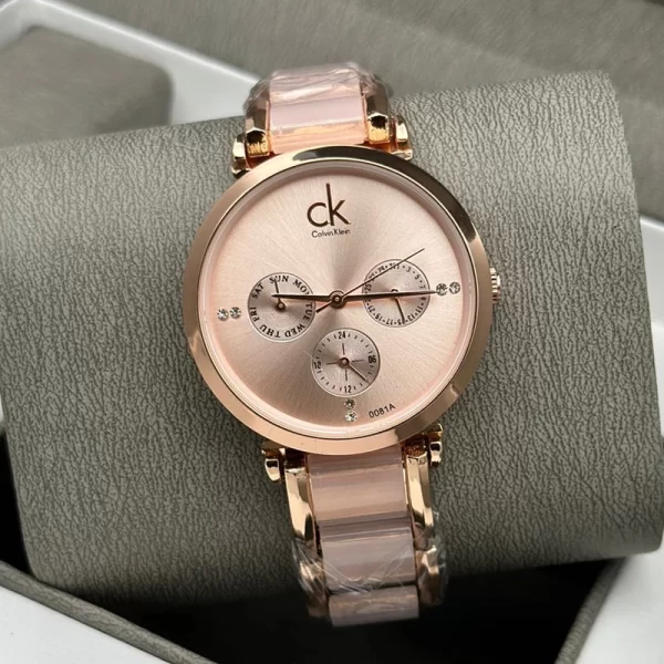 First Copy The City Engraved Ladies Rose Gold Dial Rose Gold Strap Watch