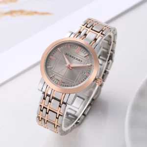 First Copy Trendy Women Copper Dial Rose Gold Silver Strap Watch