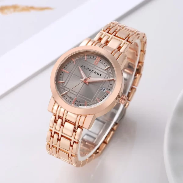 First Copy Trendy Women Copper Dial Rose Gold Strap Watch