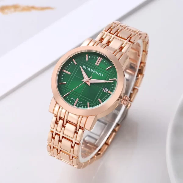 First Copy Trendy Women Green Dial Rose Gold Strap Watch