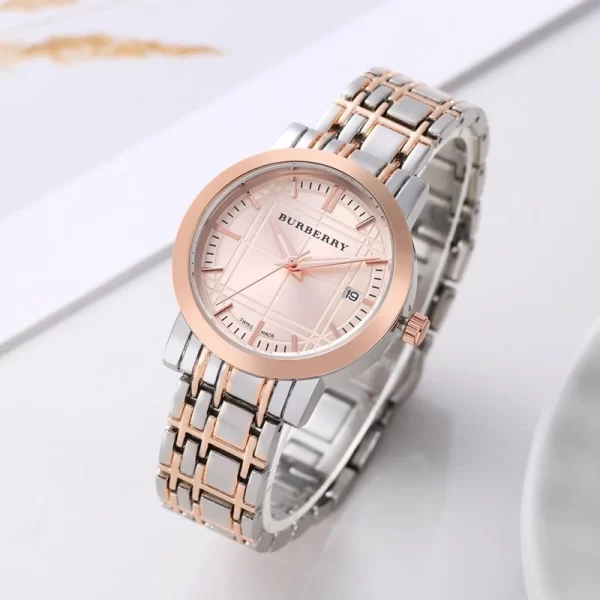 First Copy Trendy Women Rose Gold Dial Rose Gold Silver Strap Watch