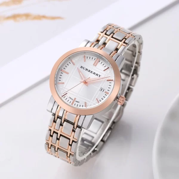 First Copy Trendy Women Silver Dial Rose Gold Silver Strap Watch