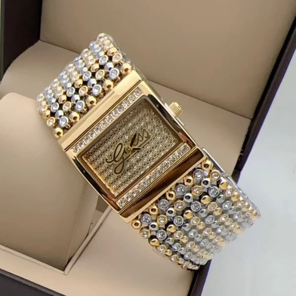 Luxurious Gold Jewel Dial Silver Gold Strap Wrist Watch Dupe