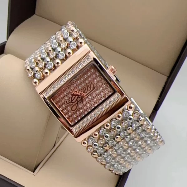 Luxurious Rose Gold Jewel Dial Rose Gold Silver Strap Wrist Watch Dupe