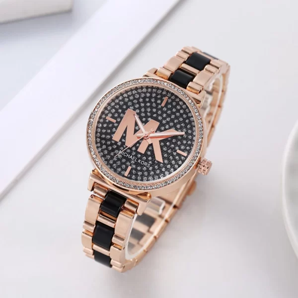 Modern Black Analog Dial Rose Gold Strap Dupe Watch For Female