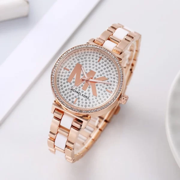 Modern Silver Analog Dial Rose Gold Strap Dupe Watch For Female