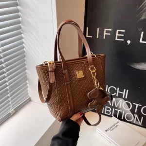 Textured Shoulder Tote Brown Bag For Women