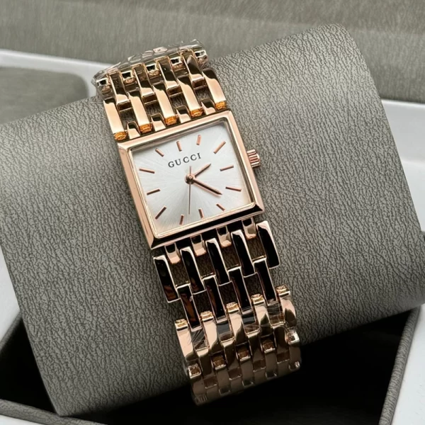 Timeless Analog Men Silver Dial Rose Gold Strap Wrist Watch Dupe