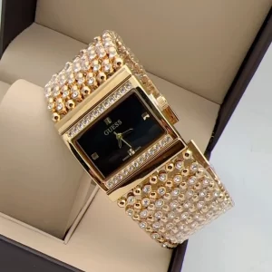 Trendsetting Black Dial Gold Jewel Strap Wrist Watch Dupe