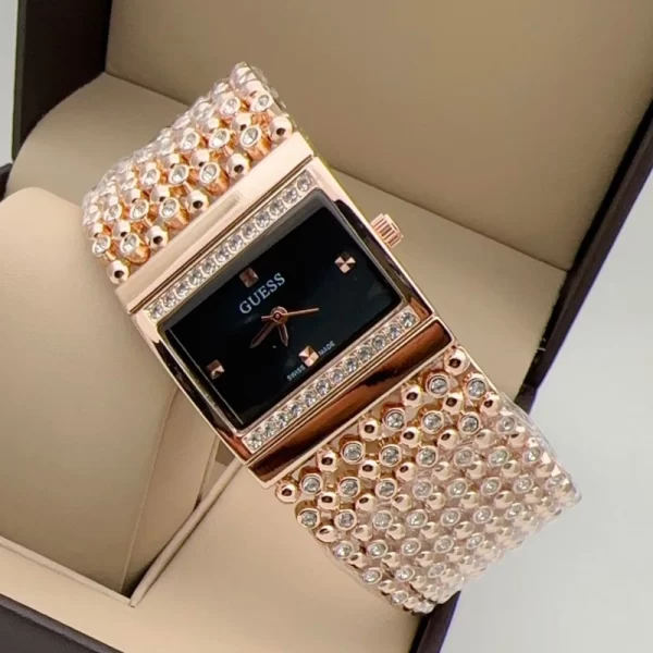 Trendsetting Black Dial Rose Gold Jewel Strap Wrist Watch Dupe