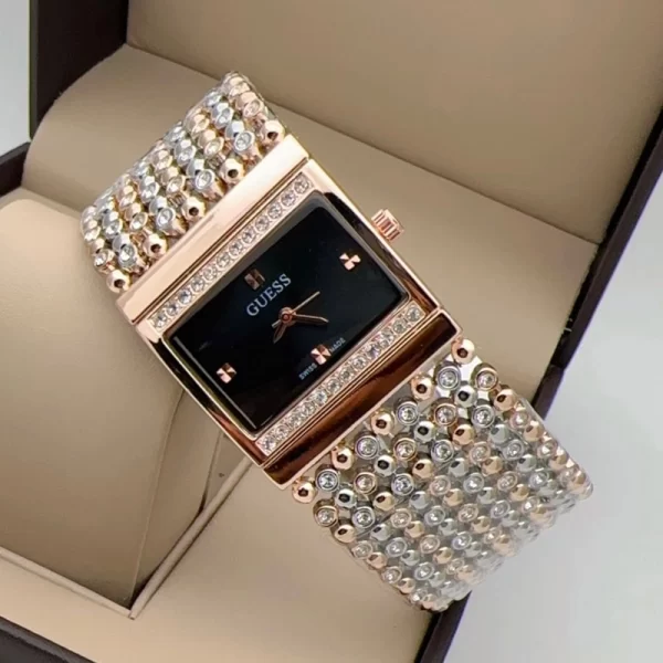 Trendsetting Black Dial Rose Gold Silver Jewel Strap Wrist Watch Dupe