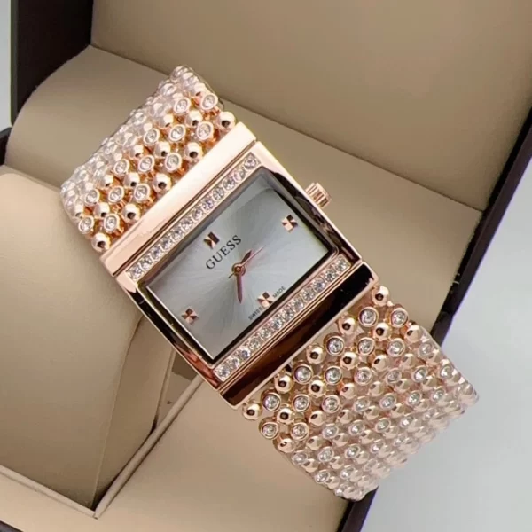 Trendsetting Silver Dial Rose Gold Jewel Strap Wrist Watch Dupe