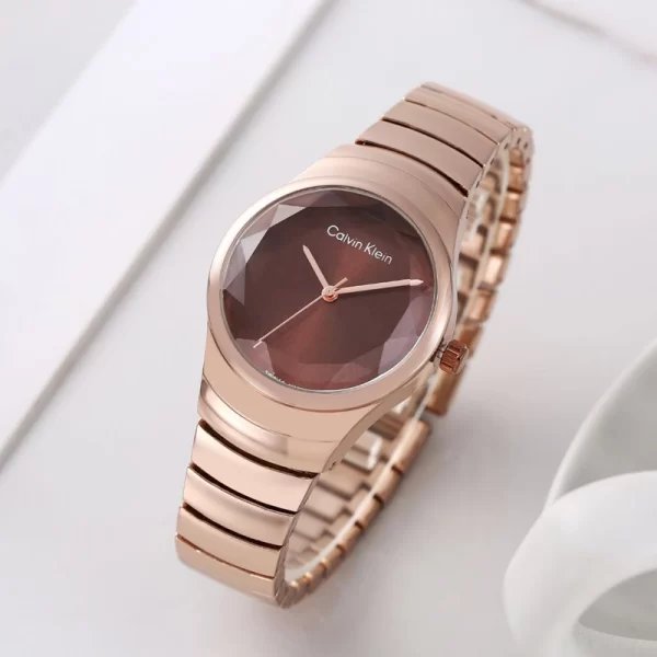 Women Stylish First Copy Red Dial Rose Gold Strap Quartz Watch