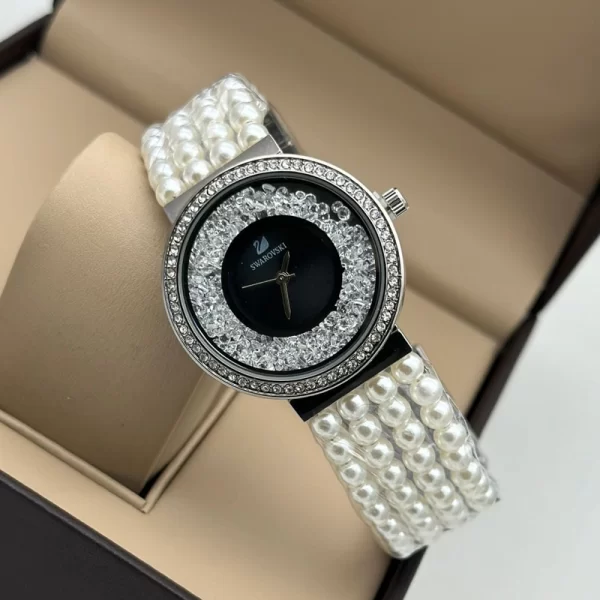 First Copy Black Dial Pearl Strap Women Watch