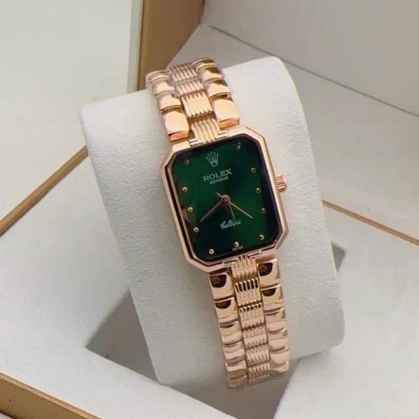 First Copy Cellini Women's Green Dial Rose Gold Strap Watch