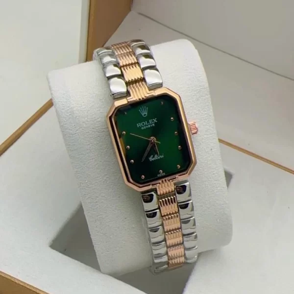 First Copy Cellini Women's Green Dial Silver Rose Gold Strap Watch