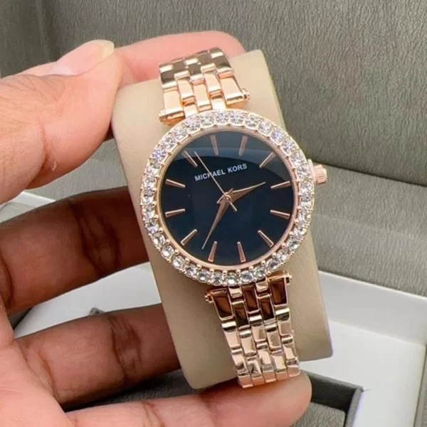 First Copy Darci Ladies Black Dial Rose Gold Strap Watch