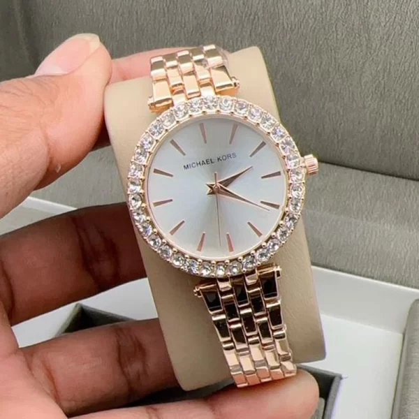 First Copy Darci Ladies Silver Dial Rose Gold Strap Watch