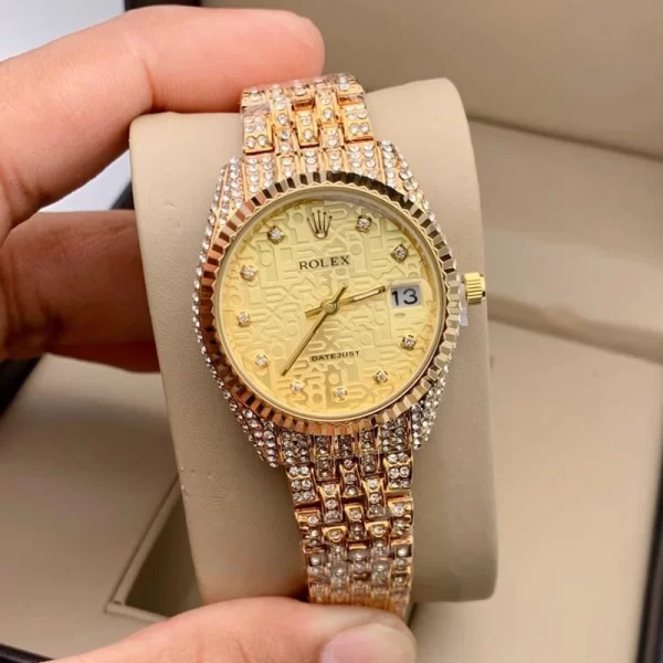 First Copy Datejust Female Gold Dial Gold Strap Watch