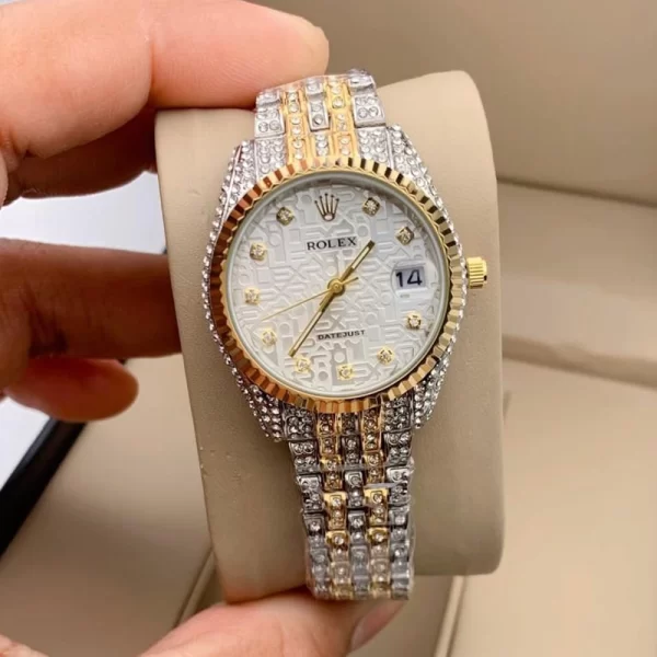 First Copy Datejust Female White Dial Silver Gold Strap Watch