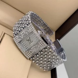 First Copy Diamond Silver Dial And Broad Silver Strap Watch For Ladies