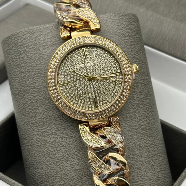 First Copy Diamond Studded Dial And Strap Gold Watch For Women