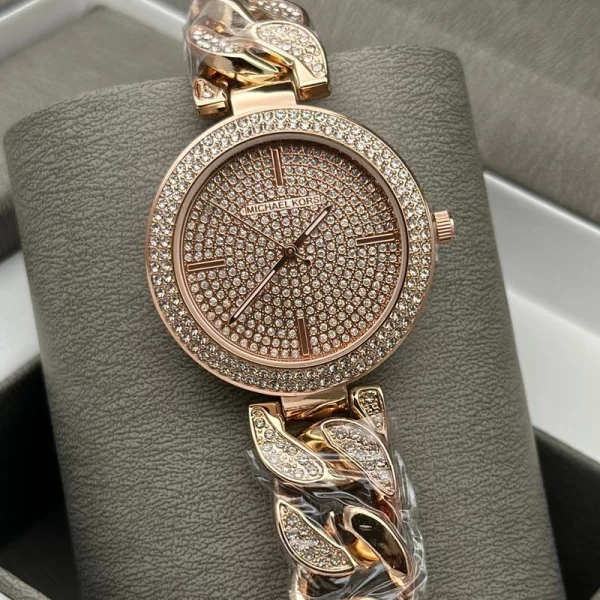 First Copy Diamond Studded Dial And Strap Rose Gold Watch For Women