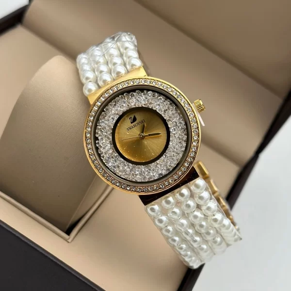 First Copy Gold Dial Pearl Strap Women Watch