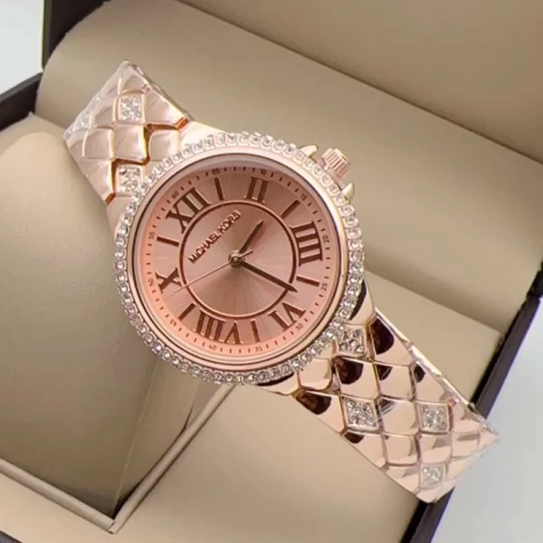 First Copy Roman Number Rose Gold Dial Rose Gold Strap Watch For Girls