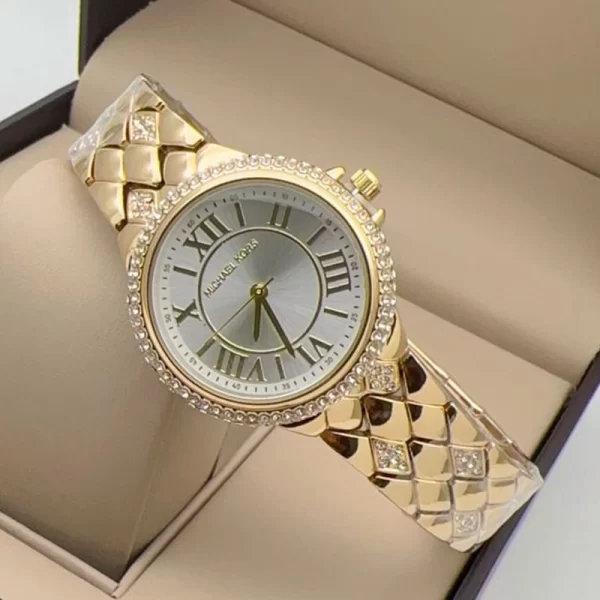 First Copy Roman Number Silver Dial Gold Strap Watch For Girls