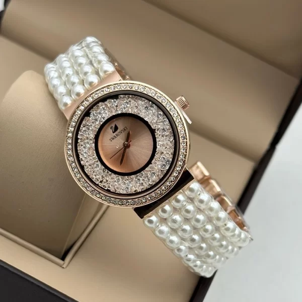 First Copy Rose Gold Dial Pearl Strap Women Watch