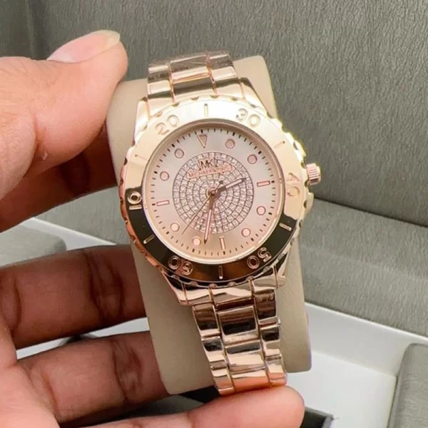 First Copy Runway Round Female Rose Gold Dial Rose Gold Strap Watch