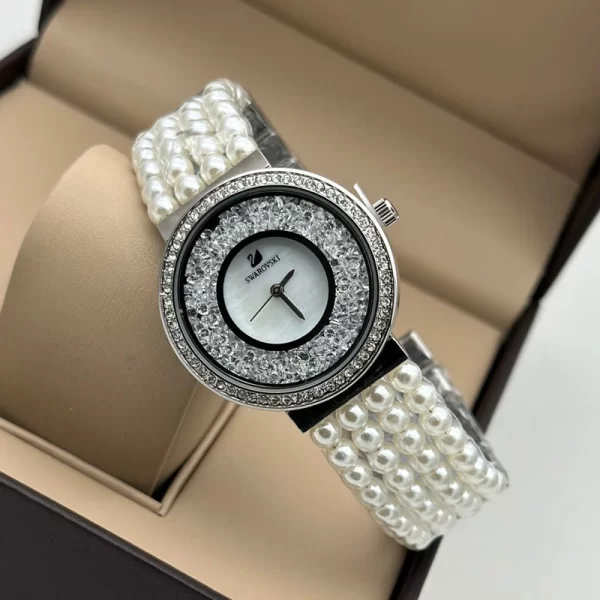 First Copy Silver Dial Pearl Strap Women Watch