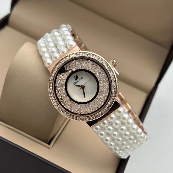 First Copy Silver Rose Gold Dial Pearl Strap Women Watch