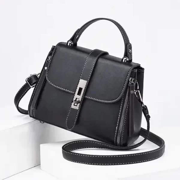 Turn Lock Square Satchel Black Handbag