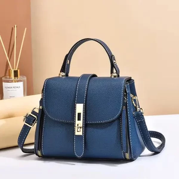 Turn Lock Square Satchel Blue Handbag