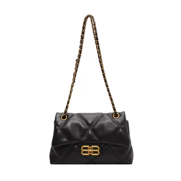 Versatile Diamond Quilted Shoulder Black Handbag